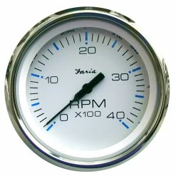 Faria Beede Instruments Faria Chesapeake White SS 4" Tachometer - 4000 RPM (Diesel)(Mechanical Takeoff & Var Ratio Alt)