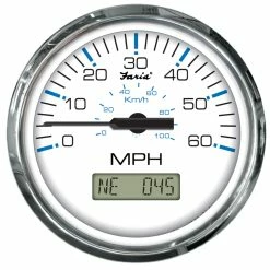 Faria Beede Instruments Faria Chesapeake White SS 4" Speedometer W/LCD Heading Display- 60MPH (GPS)
