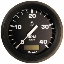 Faria Beede Instruments Faria Euro Black 4" Tachometer W/Hourmeter (4000 RPM) (Diesel)(Mech. Takeoff & Var. Ratio Alt.)