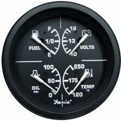Faria Beede Instruments Faria Heavy-Duty 4" Multifunction [Fuel Level | Oil PSI (100 PSI) | Water Temp (120-250 F) | Voltmeter (10-16 VDC)] - Black
