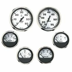 Faria Beede Instruments Faria Spun Silver Box Set Of 6 Gauges F/ Inboard Engines - Speed, Tach, Voltmeter, Fuel Level, Water Temperature & Oil