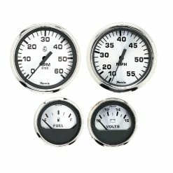 Faria Beede Instruments Faria Spun Silver Box Set Of 4 Gauges F/Outboard Engines - Speedometer, Tach, Voltmeter & Fuel Level