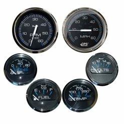 Faria Beede Instruments Faria Chesapeake Black W/Stainless Steel Bezel Boxed Set Of 6 - Speed, Tach, Fuel Level, Voltmeter, Water Temperature & Oil PSI - Inboard Motors